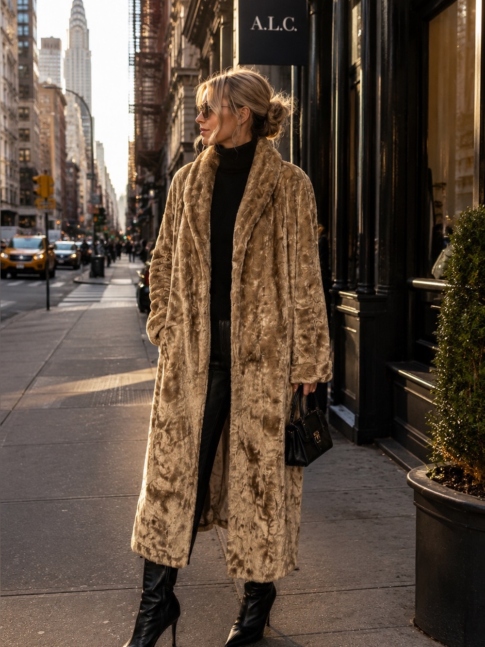 LA MAISON DE LA FAUSSE FOURRURE Mob Wife Luxury Faux Fur Coat, M